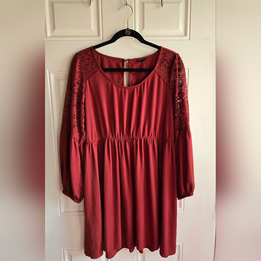 Torrid Brick Red Mini Dress with Lace Detail, Torrid Plus Size 1 (1X, 14-16)